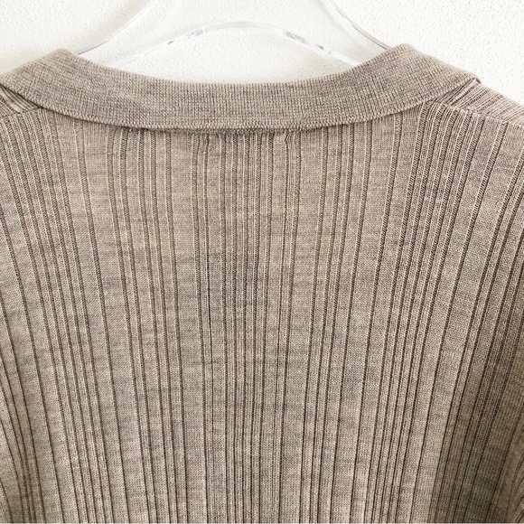 ATM Cardigan Ribbed Merino Wool Fitted Tan Large NWT - Picture 8 of 12